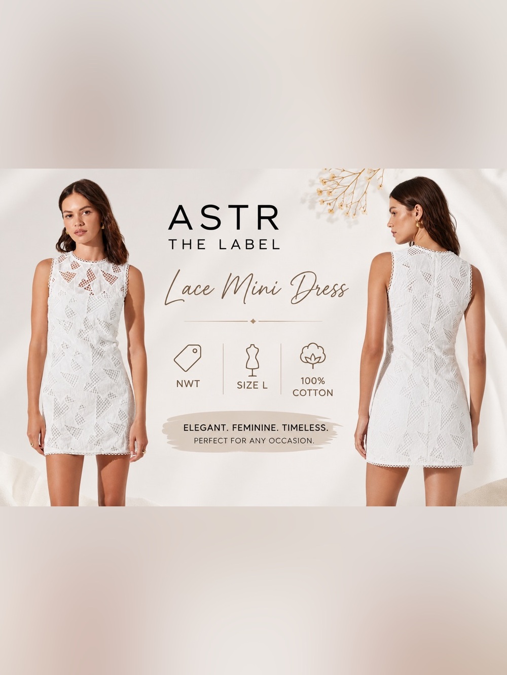 NWT ASTR the Label Madge White Crochet Lace Geometric Mini Dress Size L